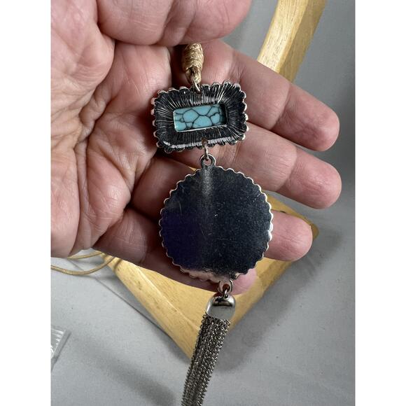 Silver Tone Turquoise Style Jewelry Set Leopard Print Western Boho Necklace SW - Picture 9 of 10